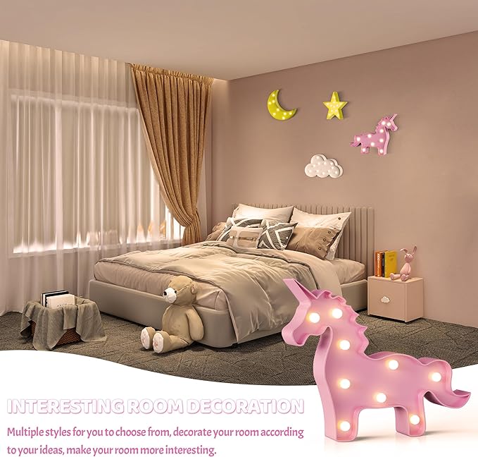 Pink Unicorn Decor, Battery Powered Unicorn Night Light for Kids, Unicorn Party Decorations, Unicorn Birthday Decorations for Girls, Pink Room Decor, Pink Decor, Pink Wall Decor - LeafyLoom