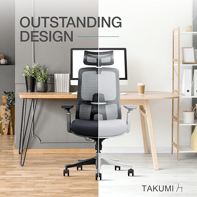 Takumi Ergonomic Office Chair Lumbar Support: Ergonomic Chair, Mesh Office Chair, Ergonomic Desk Chair, Best Desk Chair for Long Hours, Mesh Office Chair for Heavy People - Premium Cushion - LeafyLoom