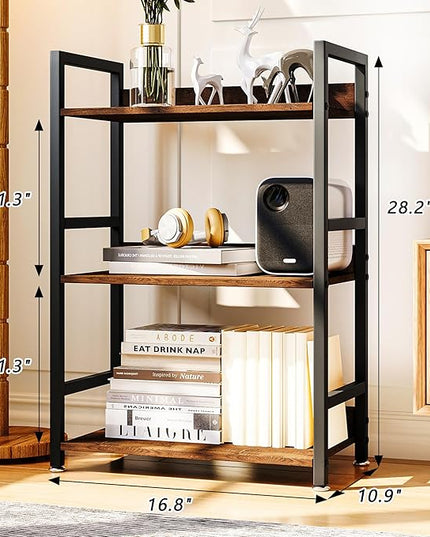 Small Bookshelf for Small Spaces, 3 Tier Small Book Shelf Organizer, Narrow Bookcase for Small Spaces, Small Bookcase for Bedroom, Living Room, Home, Office, 120 lbs Weight Capacity (Brown) - LeafyLoom