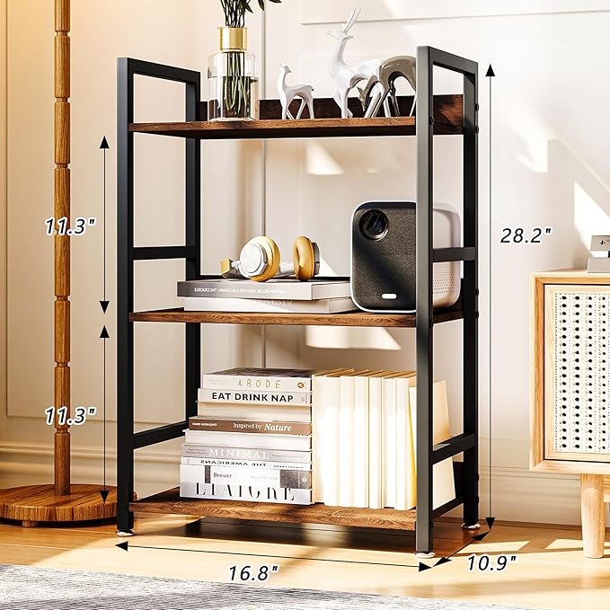 Small Bookshelf for Small Spaces, 3 Tier Small Book Shelf Organizer, Narrow Bookcase for Small Spaces, Small Bookcase for Bedroom, Living Room, Home, Office, 120 lbs Weight Capacity (Brown) - LeafyLoom