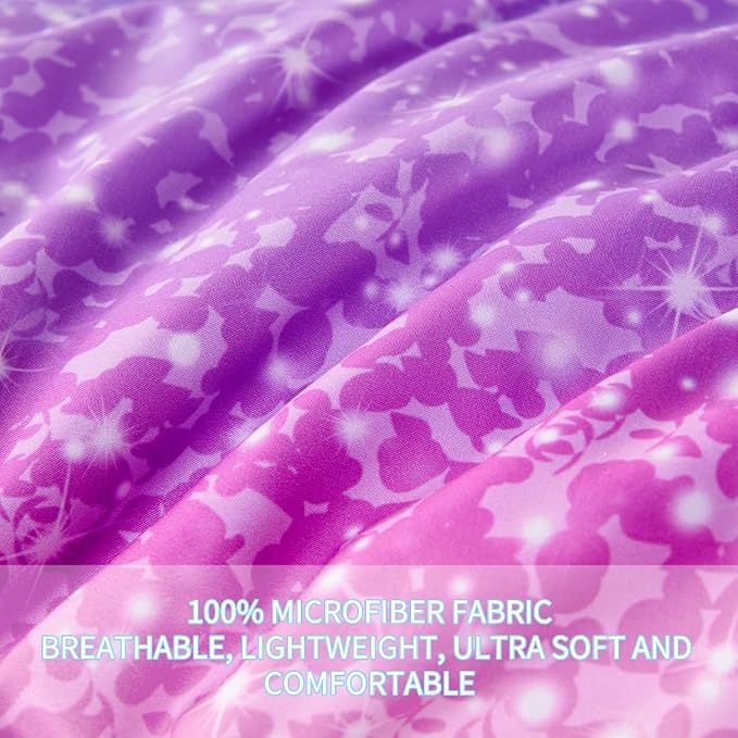 RYNGHIPY 6Pcs Sparkle Gradient Glitter Comforter Sets, Ombre Indigo Pink Gradient Bedding Set for Boys Girls, Rainbow Bed in A Bag Full Size - LeafyLoom