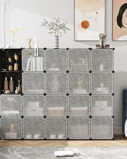 C&AHOME Cube Storage Organizer, 20-Cube Storage Shelving with Doors, Modular Book Shelf, Plastic Shelves Organizing Units, Ideal for Bedroom Living Room 48.4" L × 12.4" W × 60.6" H Black SHS3020B-DOOR - LeafyLoom