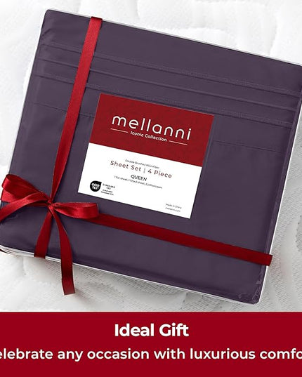 Mellanni California King Sheets Set - 4 PC Iconic Collection Bedding Sheets & Pillowcases - Hotel Luxury, Extra Soft, Cooling Bed Sheets - Deep Pocket up to 16 inch (Cal King, Purple) - LeafyLoom