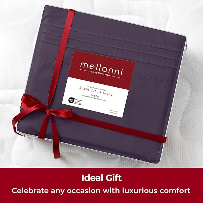 Mellanni Extra Deep Twin Sheets - 3 PC Iconic Collection Bedding Sheets & Pillowcases - Hotel Luxury, Ultra Soft, Cooling Bed Sheets - Extra Deep Pocket up to 21 inch (Twin, Purple) - LeafyLoom