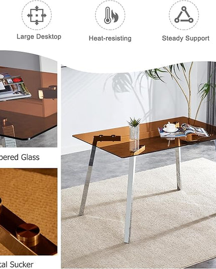 NicBex 51Inch Rectangular Dining Table,Modern Kitchen Table with Tempered Glass Tabletop and Silver Metal Legs for 4 to 6,Dining Room Table for Kitchen,Meeting Room and Living Room,Easy Clean,Brown - LeafyLoom