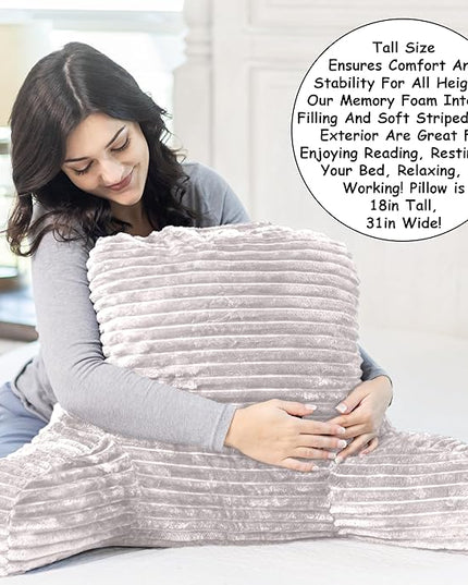 Homie Reading Pillow with Reading Light and Wrist Support, Has Arm Rests, and Back Support for Bed Rest, Lounging, Reading, Working on Laptop, Watching TV (White) - LeafyLoom