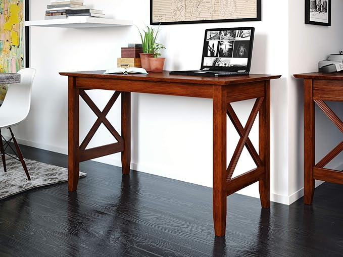 Multi-Purpose Desk, Writing Desk, Craft Table, Work Table, Computer Desk, Solid Wood, Brown - LeafyLoom