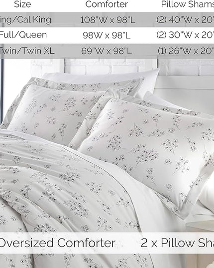 Southshore Fine Living, Inc. 3-Piece Full/Queen Comforter Set, Down Alternative All-Season Floral Comforter with Matching Shams, Soft Flowered Bedspread, Full or Queen Bedding, Sweet Florals Grey - LeafyLoom