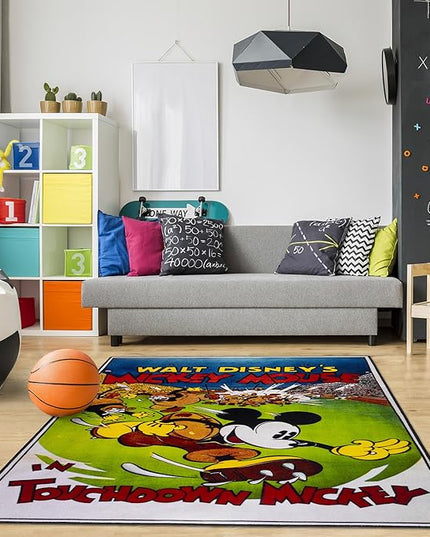Gertmenian Disney Classic Mickey Mouse Touchdown Area Rug for Children | Kids Home Decor for Girls & Boys | 4x6 Large, Multi, 27060 - LeafyLoom