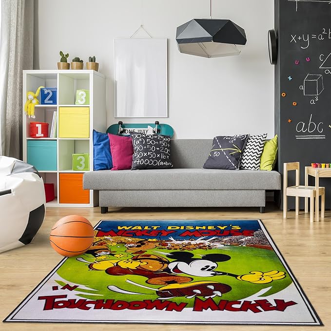 Gertmenian Disney Classic Mickey Mouse Touchdown Area Rug for Children | Kids Home Decor for Girls & Boys | 4x6 Large, Multi, 27060 - LeafyLoom