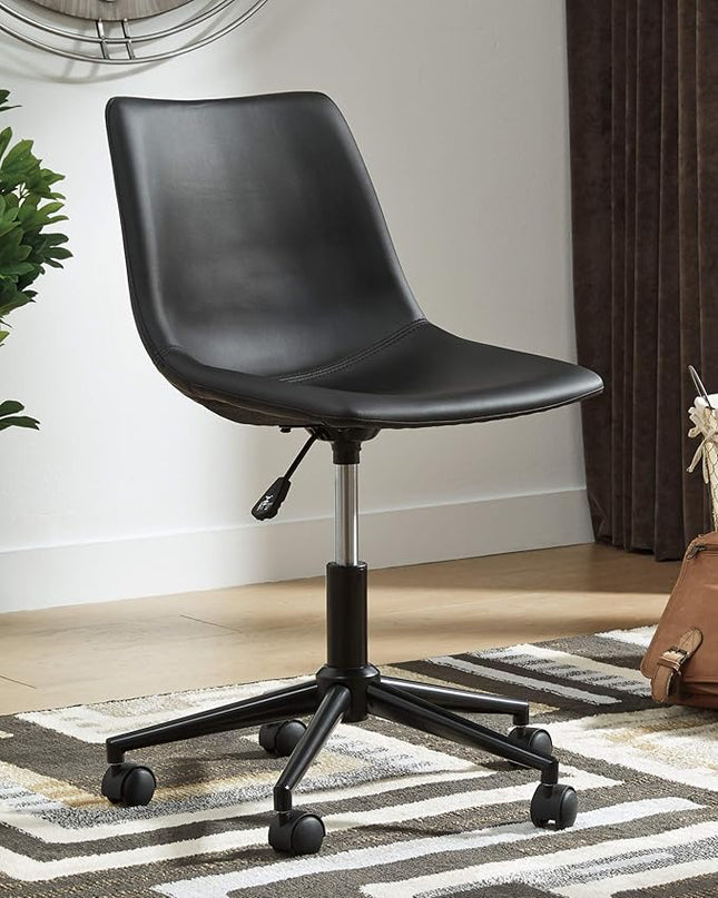 Signature Design by Ashley Faux Leather Adjustable Swivel Bucket Seat Home Office Desk Chair, Black - LeafyLoom