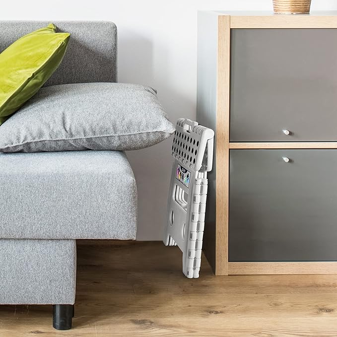 Delxo 13" Folding Step Stool for Kids and Adults, Non-Slip Foldable Step Stools with Handle,Plastic Portable Folding Stool for Bathroom,Bedroom,Kitchen,Hold up to 300lbs White - LeafyLoom