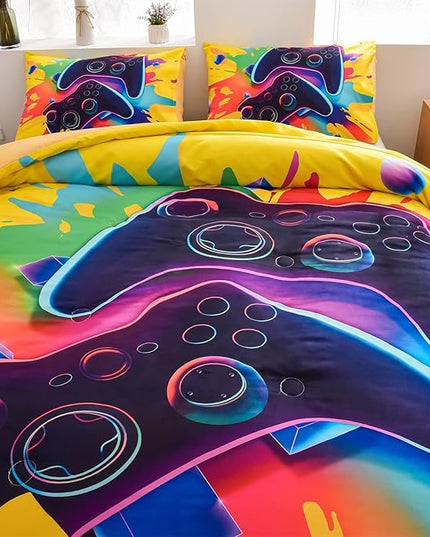 Aimuan Gaming Bedding Sets Gamer Room Decor 3D Gamepad Video Games Twin Size Comforter Sets for Boys Games Console Action Buttons Novelty Colorful Modern Home Quilt Set (Twin, Yellow) - LeafyLoom