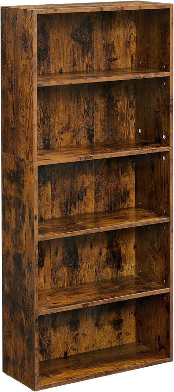 VASAGLE Bookshelf, 23.6 Inches Wide, 5-Tier Open Bookcase with Adjustable Storage Shelves, Floor Standing Unit, Rustic Brown ULBC165X01 - LeafyLoom