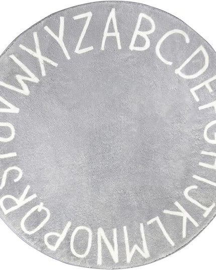 Topotdor Round Kids Play Rug Alphabet Nursery Area Rug Extra Large Soft Crawling Play Mat for Children Toddlers Bedroom (71 inch, Grey) - LeafyLoom