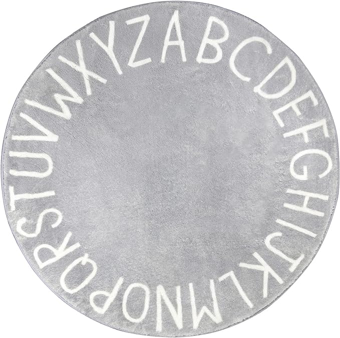 Topotdor Round Kids Play Rug Alphabet Nursery Area Rug Extra Large Soft Crawling Play Mat for Children Toddlers Bedroom (71 inch, Grey) - LeafyLoom