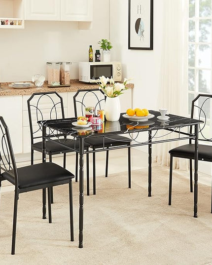 VECELO 5 Pieces Sets,43.3" Table&chairs for 4,Industrial Counter Height Tabletop with Bar Stools, Rectangle Breakfast Chairs, Living Room, Apartment, Dining table for 4, Black 1 - LeafyLoom