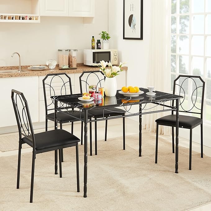 VECELO 5 Pieces Sets,43.3" Table&chairs for 4,Industrial Counter Height Tabletop with Bar Stools, Rectangle Breakfast Chairs, Living Room, Apartment, Dining table for 4, BLack - LeafyLoom