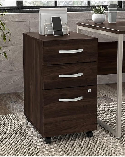 Bush Business Furniture HYF216BWSU-Z Hybrid 3-Drawer Mobile File Cabinet, Letter/Legal, Black Walnut, 20-Inch - LeafyLoom
