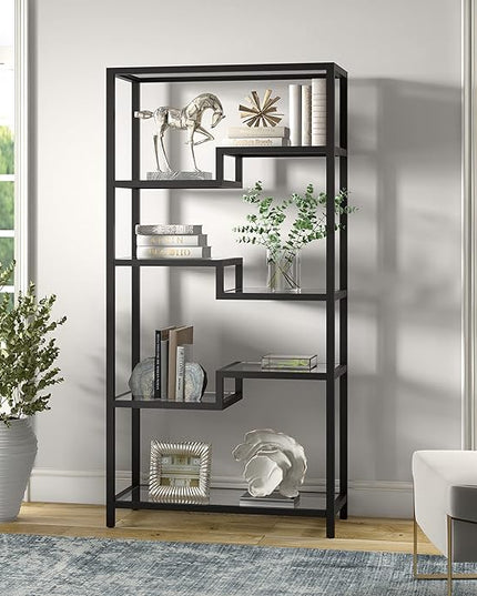 Henn&Hart 68" Tall Rectangular Bookcase in Blackened Bronze, for Home Office, Living Room - LeafyLoom