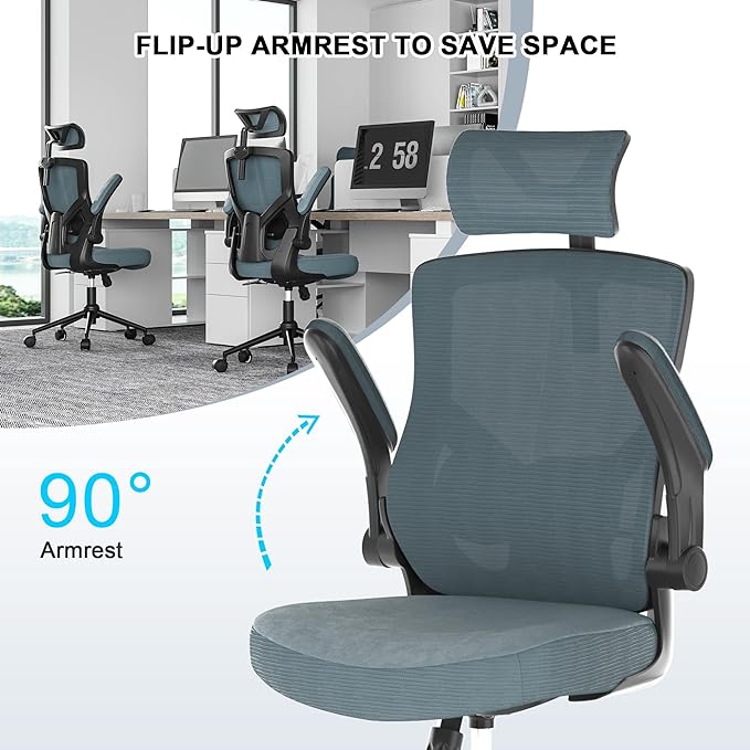 𝑯𝑶𝑴𝑬 𝑶𝑭𝑭𝑰𝑪𝑬 𝑪𝑯𝑨𝑰𝑹, Ergonomic Mesh Desk Chair, High Back Computer Chair- Adjustable Headrest with Flip-Up Arms, Lumbar Support, Swivel Executive Task Chair (Modern, Black Coral) - LeafyLoom