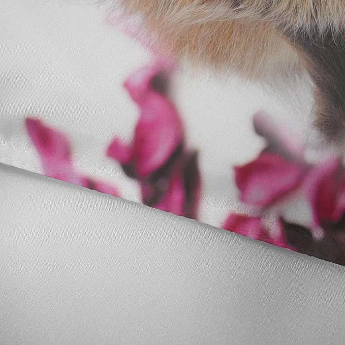 Cat Comforter Set Twin Size for Kids Pink Flowers Cats 3Pcs Bedding Set for boys and Girls (1Summer Comforter+ 2 Pillowcases) Lovely Animal Pets Duvet Set - LeafyLoom