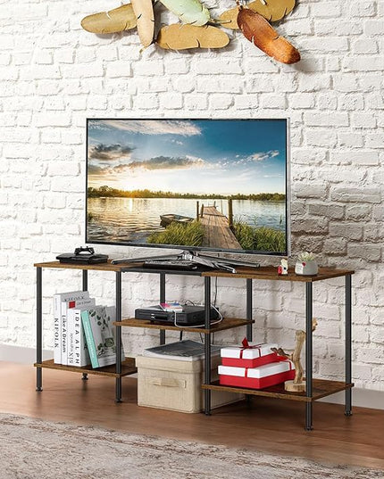 OYEAL Small TV Stand for Living Room up to 50 inch Farmhouse TV Media Entertainment Center with Power Outlets & Storage Shelf 45'' TV Cabinet Console Table for Bedroom, Rustic Brown - LeafyLoom
