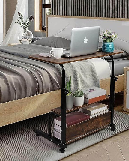 Adjustable Home Office Computer Desk Writing Desk with Storage Shelves Simple Style Workstation for Home Office Small Spaces Storage Table with Wheels Mobile Convenient Brownish, XY-1 - LeafyLoom