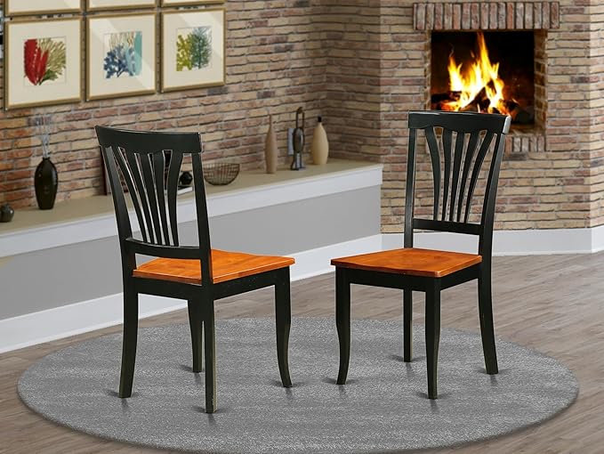East West Furniture Kitchen Dining Room Slat Back Solid Wood Seat Chairs, Set of 2, Black & Cherry - LeafyLoom