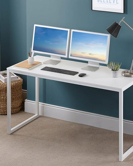 ZINUS Jennifer 55 Inch White Frame Desk / Computer Workstation / Office Desk / Easy Assembly, White - LeafyLoom