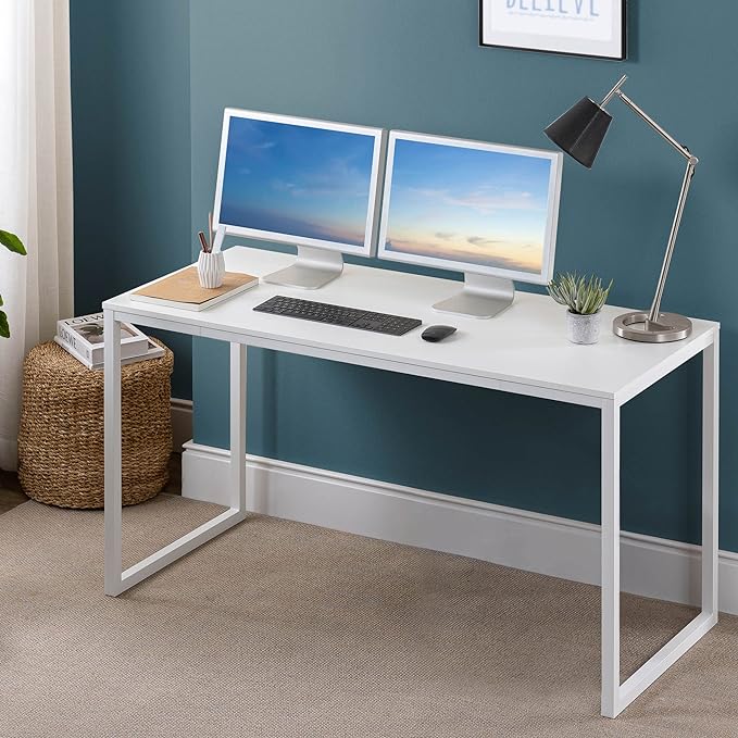 ZINUS Jennifer 55 Inch White Frame Desk / Computer Workstation / Office Desk / Easy Assembly, White - LeafyLoom