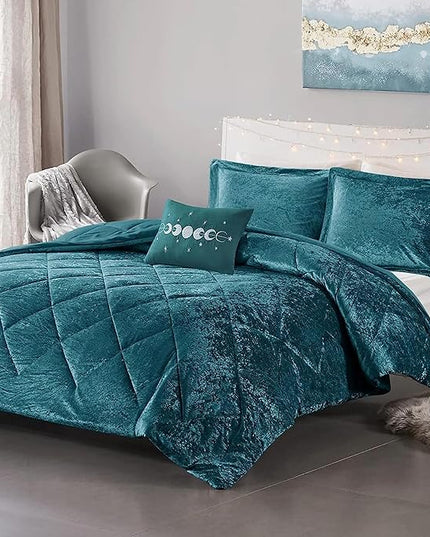 Intelligent Design Twin Comforter Set, Velvet Comforter Set , Luxury Diamond Quilting Comforter Set, Fluffy Comforter Bed Set with Decorative Pillowand 1 Sham, 3 Piece Teal, Twin/Twin XL - LeafyLoom