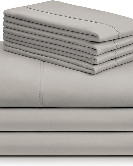 LuxClub 7 PC Split King Sheet Set, Breathable Luxury Bed Sheets, Deep Pockets 18" Eco Friendly Wrinkle Free Cooling Sheets Machine Washable Hotel Bedding Silky Soft - Light Taupe Split King - LeafyLoom