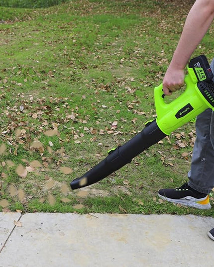Yougfin Cordless Leaf Blower, 320 MPH 21V Electric Blowers for Lawn Care, Battery Powered Blower with 6 Speed Mode (4.0Ah Battery & Charger Included) - LeafyLoom