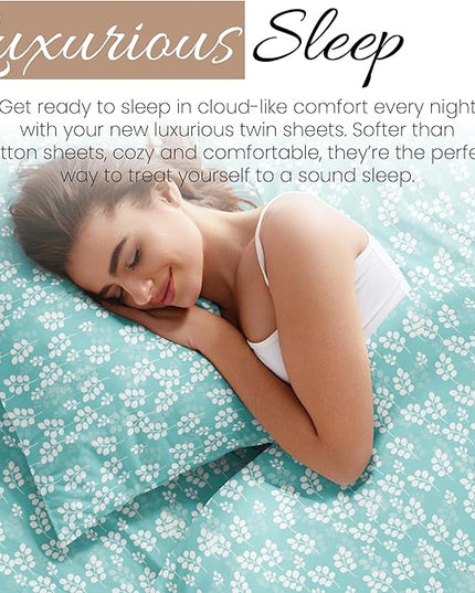 Linen Market 4 Piece Twin Bedding Sheet Set (Wheatfield Pale Blue) - Sleep Better Than Ever with These Ultra-Soft & Cooling Bed Sheets for Your Twin Size Bed - Deep Pocket Fits 16" Mattress - LeafyLoom