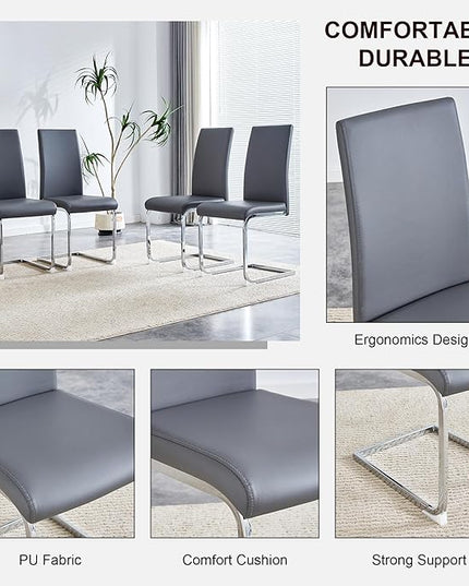 NicBex Dining Chairs Set of 4 Modern Faux Leather High Back Dining Chair Dining Room Kitchen Chairs with Silver Metal Legs,Chairs for Dining Room, Kitchen,Living Room, and Restaurants,Gray - LeafyLoom