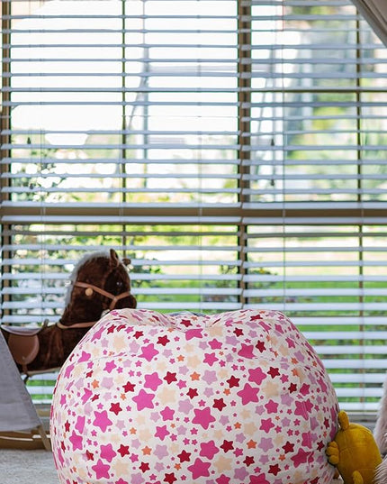 Wekapo Stuffed Animal Storage Bean Bag Chair Cover for Kids | Stuffable Zipper Beanbag for Organizing Children Plush Toys Large Premium Cotton Canvas (Small star, X-Large) - LeafyLoom