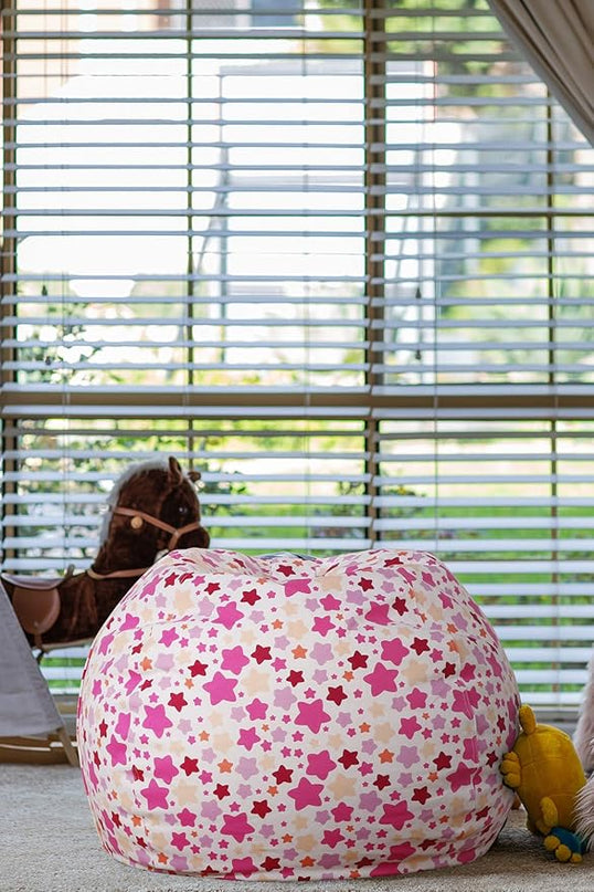 Wekapo Stuffed Animal Storage Bean Bag Chair Cover for Kids | Stuffable Zipper Beanbag for Organizing Children Plush Toys Large Premium Cotton Canvas (Small star, X-Large) - LeafyLoom