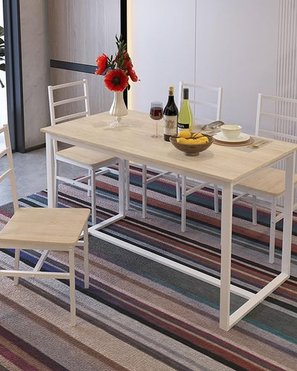 NicBex Dining Table Set for 4 Kitchen Table and Chairs Five-Piece Set Table and Chair with Backrest for Kitchen, Bar, Living Room, Breakfast Nook, Industrial Style, Solid Structure, White Oak - LeafyLoom