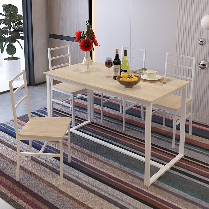 NicBex Dining Table Set for 4 Kitchen Table and Chairs Five-Piece Set Table and Chair with Backrest for Kitchen, Bar, Living Room, Breakfast Nook, Industrial Style, Solid Structure, White Oak - LeafyLoom