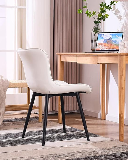YOUNIKE Dining Kitchen Desk Chairs Modern Minimalist Faux Leather Indoor Padded Upholstered with Back Suitable for Kitchen Living Room Coffee Shop, Loads up to 300lbs Set of 2 White - LeafyLoom