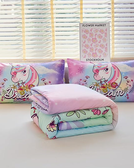 Unicorn Bedding Full,Teen Girl Comforter Set Full,Unicorn Comforter Set Full,Girls Room Decor with 2 Pillowcases,Full Size Comforter Set for Girls - LeafyLoom