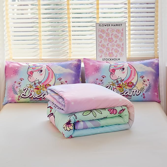 Unicorn Bedding Full,Teen Girl Comforter Set Full,Unicorn Comforter Set Full,Girls Room Decor with 2 Pillowcases,Full Size Comforter Set for Girls - LeafyLoom