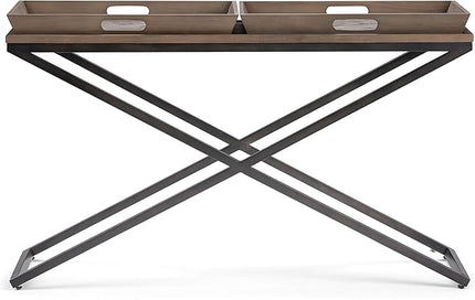 SIMPLIHOME Damien SOLID ELM WOOD 50 Inch Wide Console Table in Distressed Natural Elm, For the Living room, Entryway and Bedroom - LeafyLoom