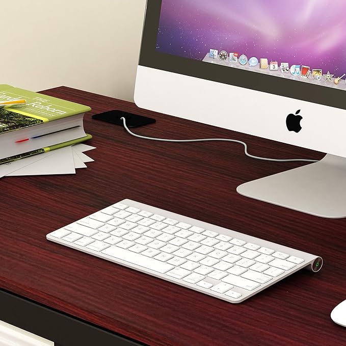 SHW Home Office 55-Inch Large Computer Desk, 24" Deep, Black/Cherry - LeafyLoom