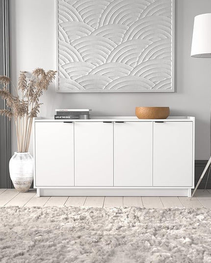 Prepac Simply Modern 4 Console Table, White Doors and Shelves, Sideboard Storage Cabinet, 60" W x 30" H x 16" D - LeafyLoom