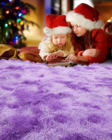 AROGAN Soft Rainbow Area Rugs for Girls Room 5x8 Feet, Fluffy Girls Bedroom Rugs, Princess Rug, Cute Colorful Carpet for Kids Teens Nursery Toddler （Purple） - LeafyLoom