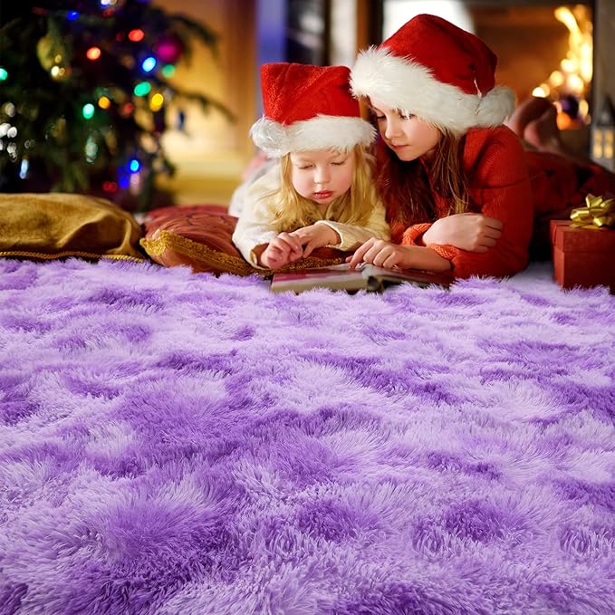 AROGAN Soft Rainbow Area Rugs for Girls Room 6x9 Feet, Fluffy Girls Bedroom Rugs, Princess Rug, Cute Colorful Carpet for Kids Teens Nursery Toddler （Purple） - LeafyLoom