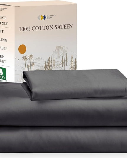California Design Den Soft 100% Cotton Sheets Twin-XL Size Bed Sheet Sets with Deep Pockets, 3 Pc Extra Long Twin Sheets with Sateen Weave, Cooling Sheets (Grey) - LeafyLoom