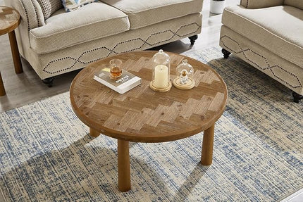 NicBex Coffee Table Wooden Coffee Table with Storage Round Center Tables with Thick Cylindrical Legs Dining Table for Living Room, Dining Room, Office, and Bedroom,35.43" W, Coffee - LeafyLoom